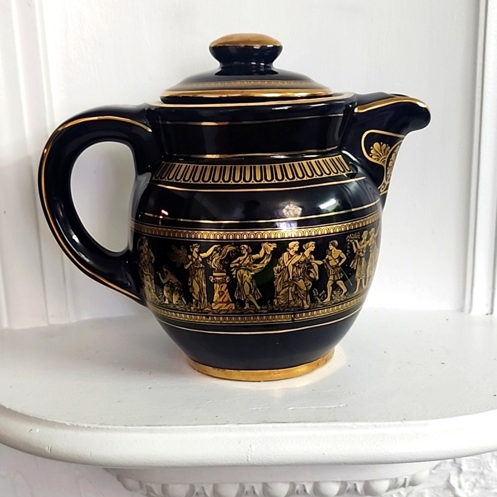 Spyropoulos TEAPOT, Cobalt Blue, 24k Gold, Greek Myth, Handmade in Greece